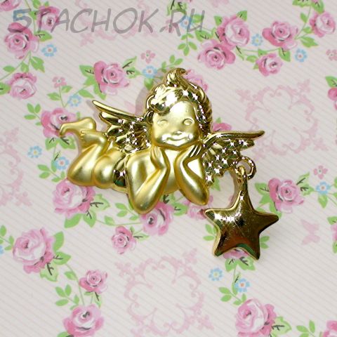 Брошь "Ангелочек со звездочкой" под золото