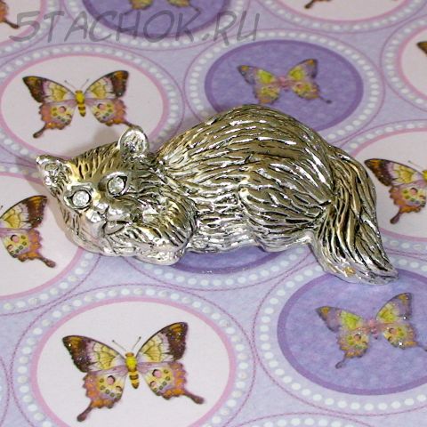 Брошь "Домашняя кошечка" под серебро, стразы