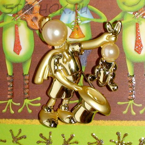 Брошь "Фокусник и кролик" под золото/жемчуг