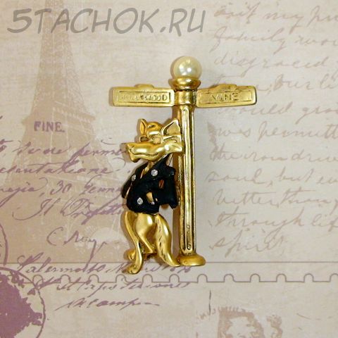 Брошь "Гламурный Лис" под золото/эмаль/стразы/камушек