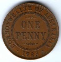 1 пенни 1933 г. Австралия