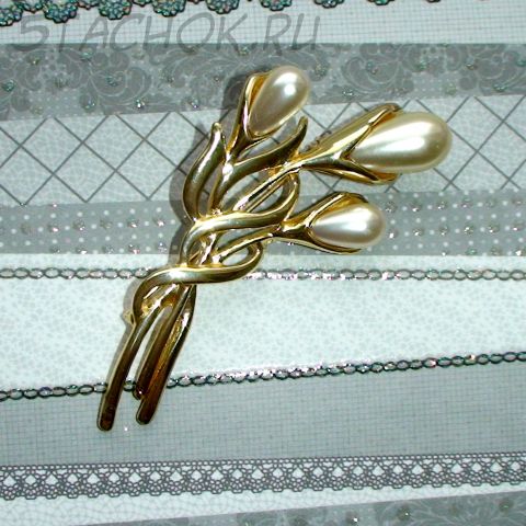 Брошь "Ветка вербы" под золото/камушки