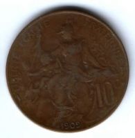 10 сантимов 1909 г. Франция