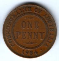 1 пенни 1934 г. Австралия