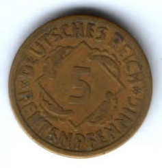 5 пфеннигов 1924 г. А Германия