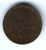 1 пенни 1911 г. Финляндия Российская империя
