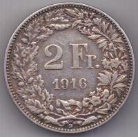 2 франка 1916 г. Швейцария