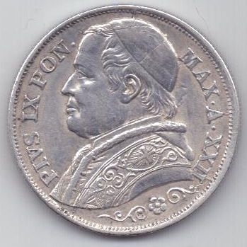 2 лиры 1867 года AUNC Ватикан