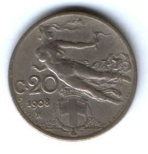 20 чентезимо 1908 г. Италия
