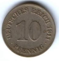 10 пфеннигов 1911 г. E Германия