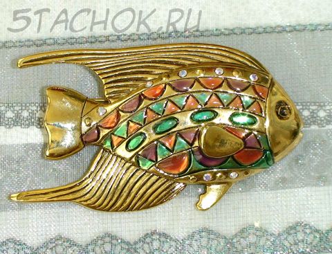 Брошь "Экзотическая рыбка" под золото/эмаль/сваровски