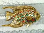 Брошь "Экзотическая рыбка" под золото/эмаль/сваровски