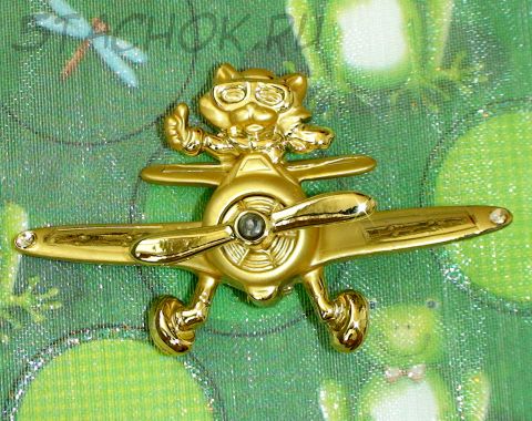 Брошь Котик-летчик" под золото/стразы