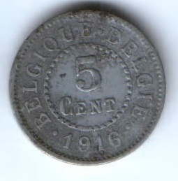 5 сантимов 1916 г. Бельгия. Германская оккупация