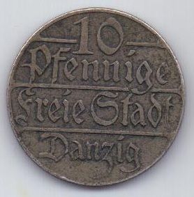 10 пфеннигов 1923 г. Данциг