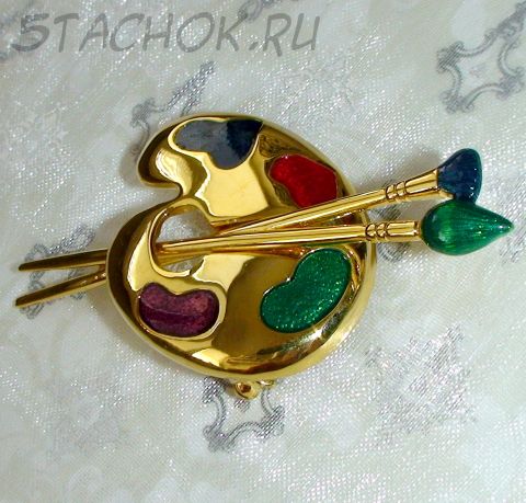 Брошь "Палитра художника" под золото/эмаль