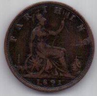 1 фартинг 1891 г. Великобритания