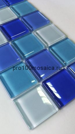 KASKAD.Плитка мозаика синяя голубая стекло CRYSTAL, 295*295*4 (ORRO Mosaic)