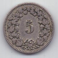5 раппенов 1888 г. редкий год. Швейцария