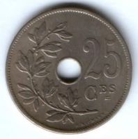 25 сантимов 1909 г. редкий год XF Бельгия DE BELGIQUE