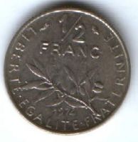 1/2 франка 1974 г. Франция
