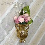 Брошь "Ваза с цветами" под золото/текстиль/камушки