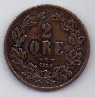 2 эре 1863 г. Швеция