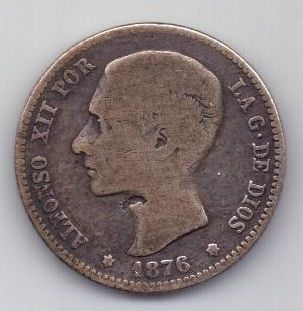 1 песета 1876 г. редкий год. Испания