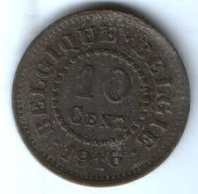10 сантимов 1916 г. Бельгия. Германская оккупация