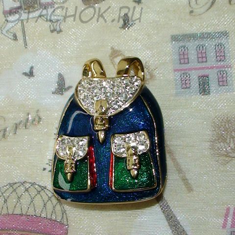 Брошь "РюкзачОК" под золото/эмаль/стразы (США)