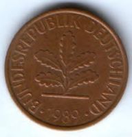 2 пфеннига 1989 г. Германия