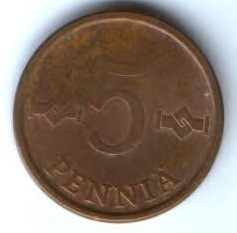 5 пенни 1971 г. Финляндия