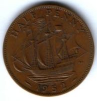 1/2 пенни 1952 г. Великобритания