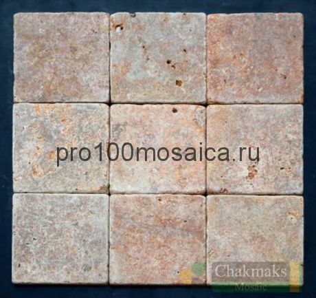 Плитка из травертина ANTIQUE ROUGE TUMBLED 100х100х10 мм (Антик Руж) (CHAKMAKS)