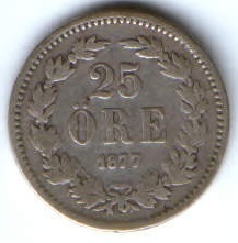 25 эре 1877 г. редкий год Швеция