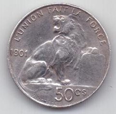 50 сантим 1901 г. AUNC. Бельгия