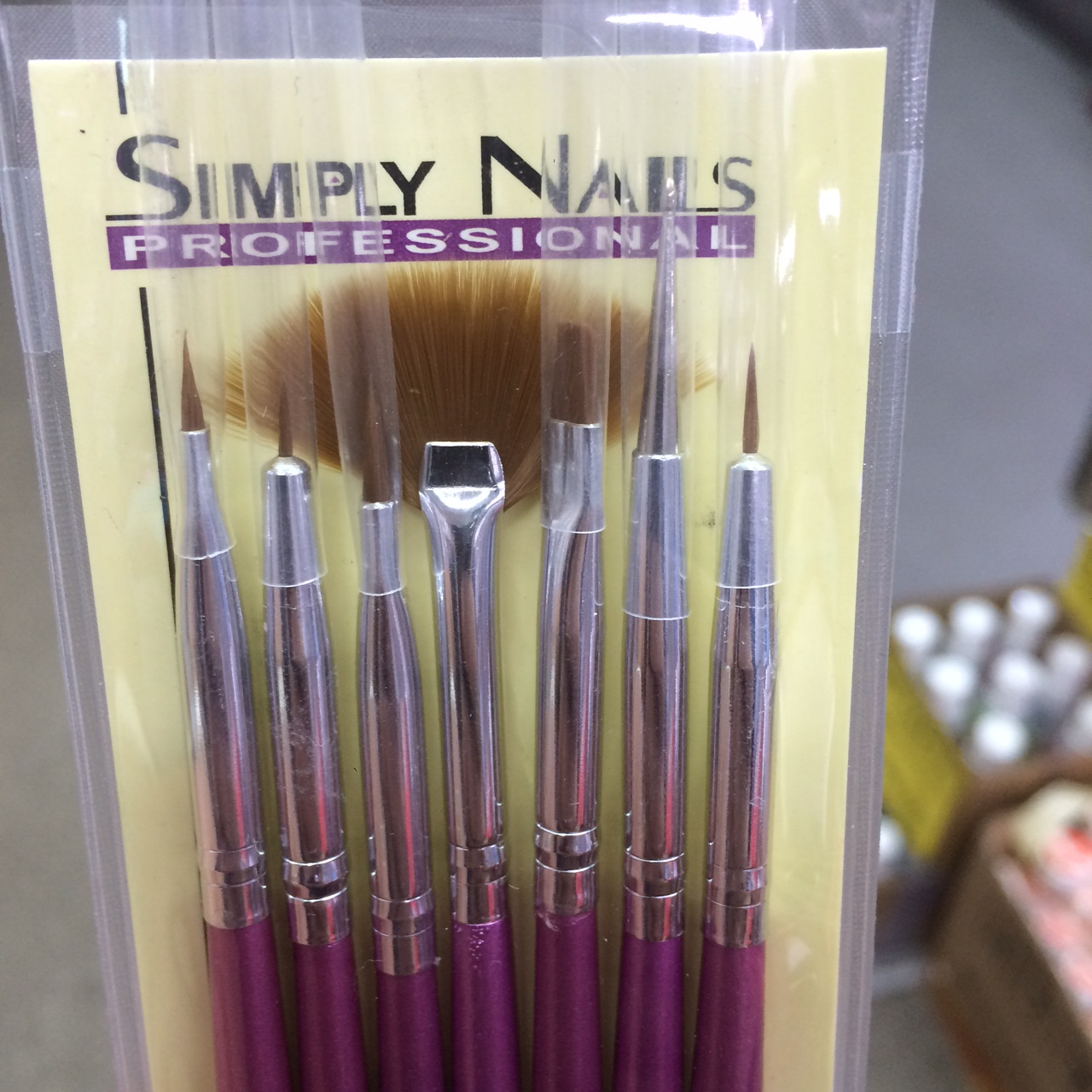 Кисти набор SimplyNails Корея 7х1 Сиреневая ручка веер+дотс