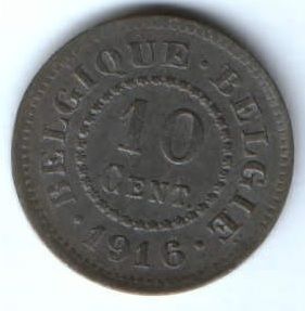 10 сантимов 1916 г. Бельгия. Германская оккупация