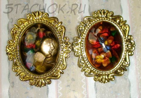 Дуэт брошей "Весна" под чеканку, эмаль (США)