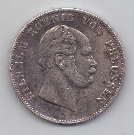 1 талер 1862 г. редкий тип. Пруссия