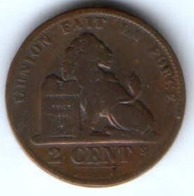 2 сантима 1871 г. редкий год Бельгия