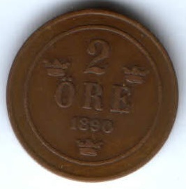 2 эре 1890 г. Швеция