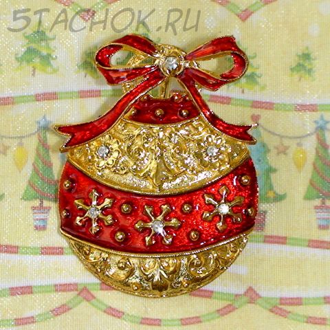 Брошь-кулон "Елочный шар" под золото, стразы,эмаль