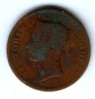 1 цент 1862 г. редкий год Стрейтс Сетлментс