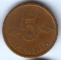 5 пенни 1972 г. Финляндия