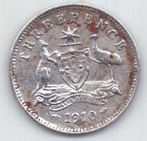 3 пенса 1910 г. редкий год. Австралия