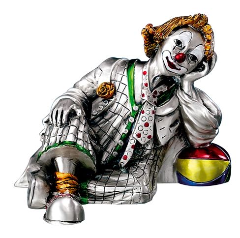 Серебряная коллекционная фигурка клоуна сидящего с мячом (Италия)