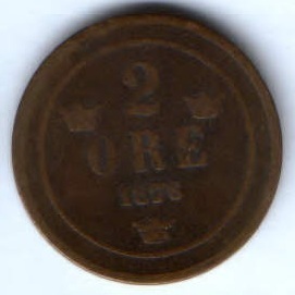 2 эре 1876 г. Швеция