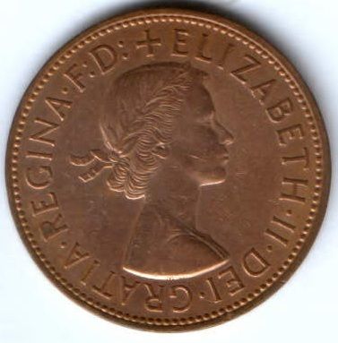 1 пенни 1966 г. XF Великобритания