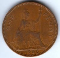 1 пенни 1966 г. Великобритания